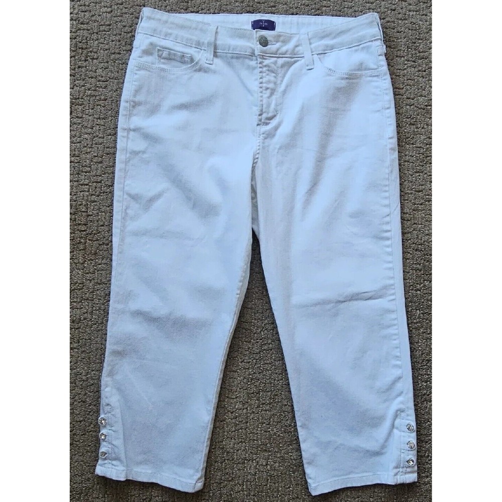 NYDJ  Women's ARIEL Crop White Jeans Rhinestone Leg Detail Size 12